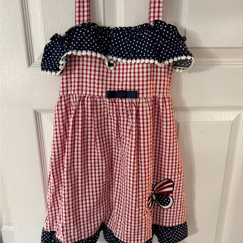 Red and Blue Gingham Dress with Butterfly Detail - 6X